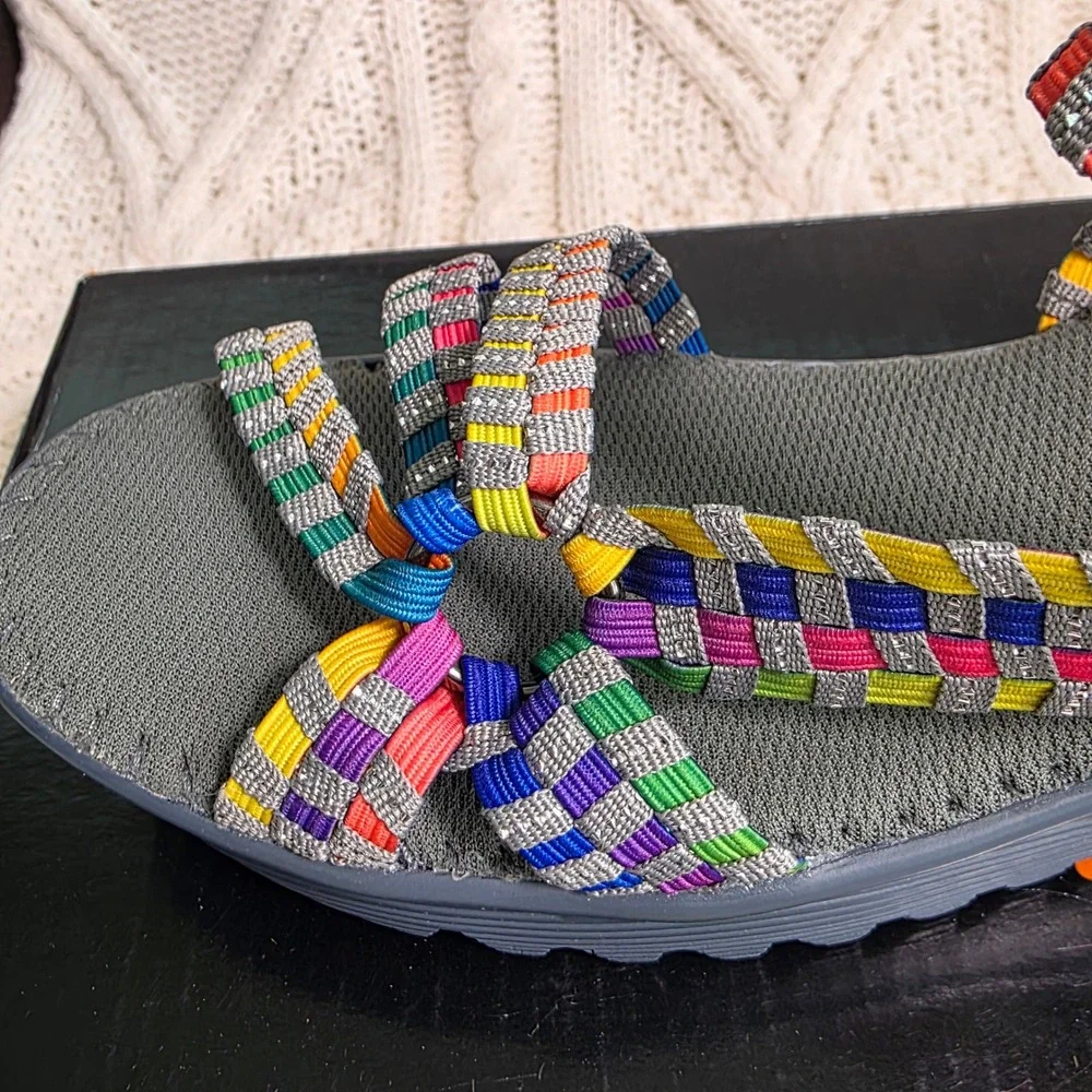 Bernie Mev Crystal Wedge Sandals Multi Rainbow Woven Stretchy Women 39 8 New